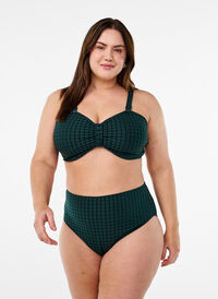 Rutete bikinibukser med høy midje og tai snitt, Grønn Rutete bikinibukser med høy midje og tai snitt, Grønn, Model