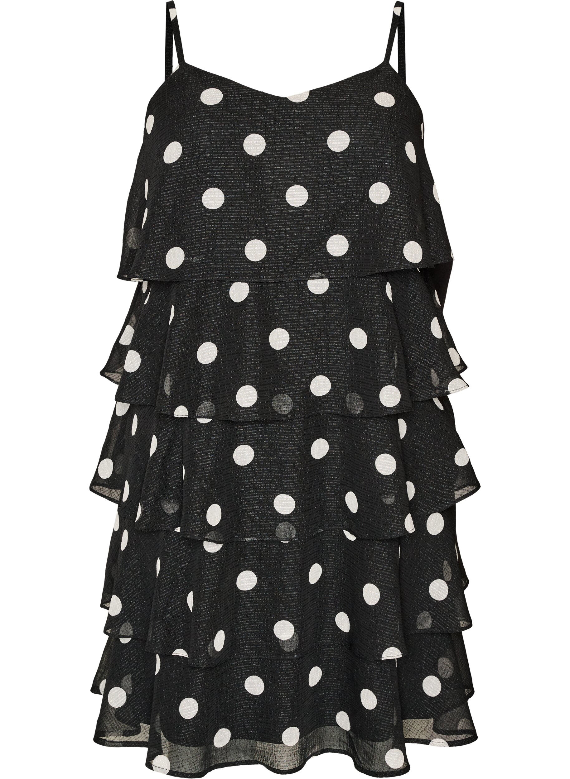 ZizziLag-p&aring;-lag kjole med volanger og spaghetti-stropper, Svart, Packshot image number 0