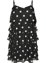 Lag-p&aring;-lag kjole med volanger og spaghetti-stropper, Svart