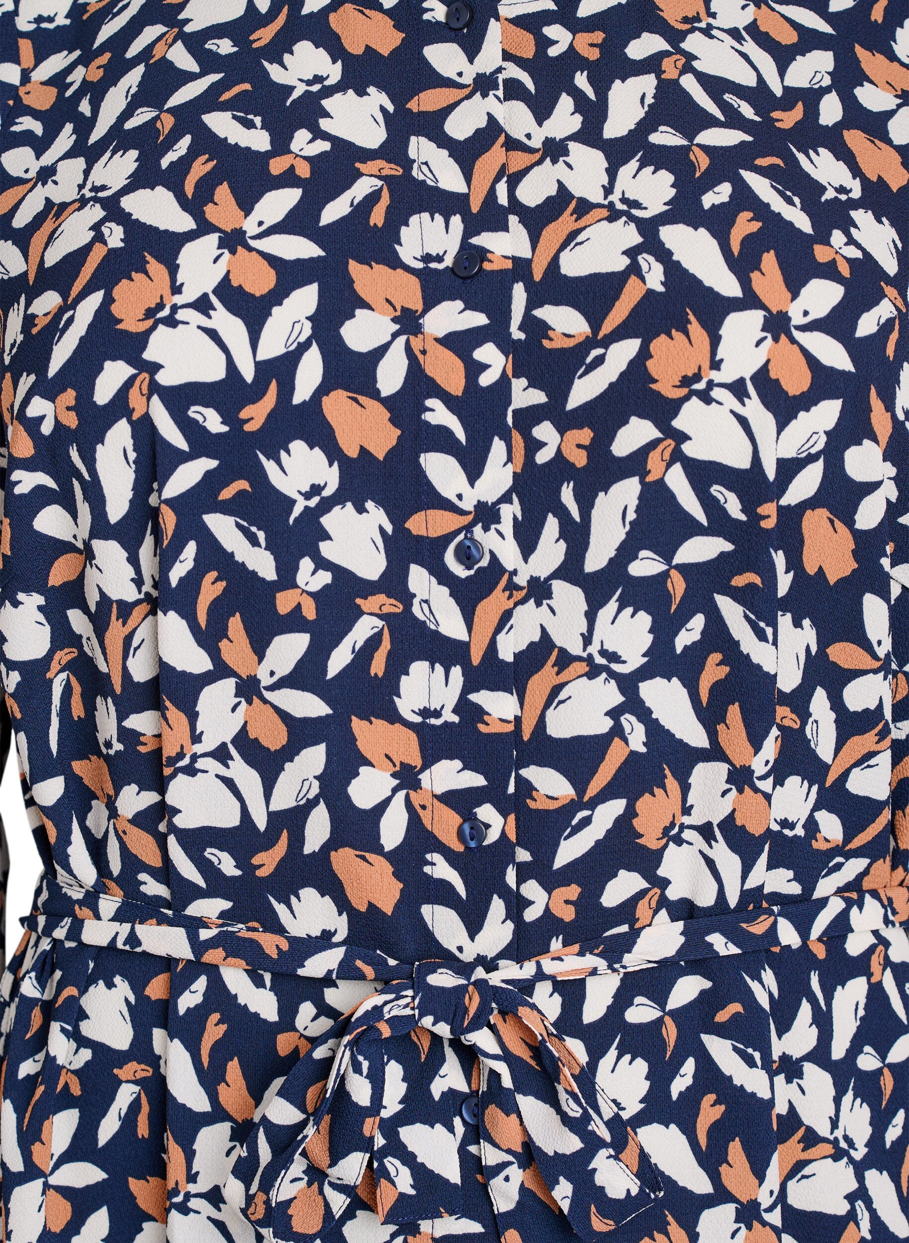 Zizzi Langermet skjortekjole med knytebelte, Bl&aring;, Packshot image number 2