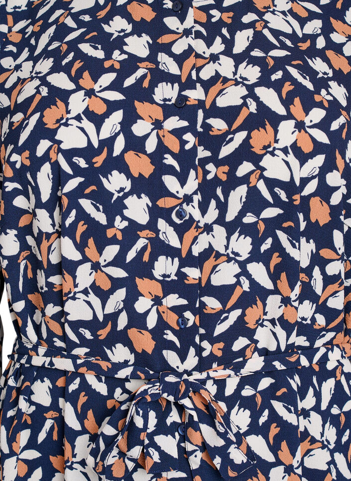 Langermet skjortekjole med knytebelte, Blå, Packshot image number 2