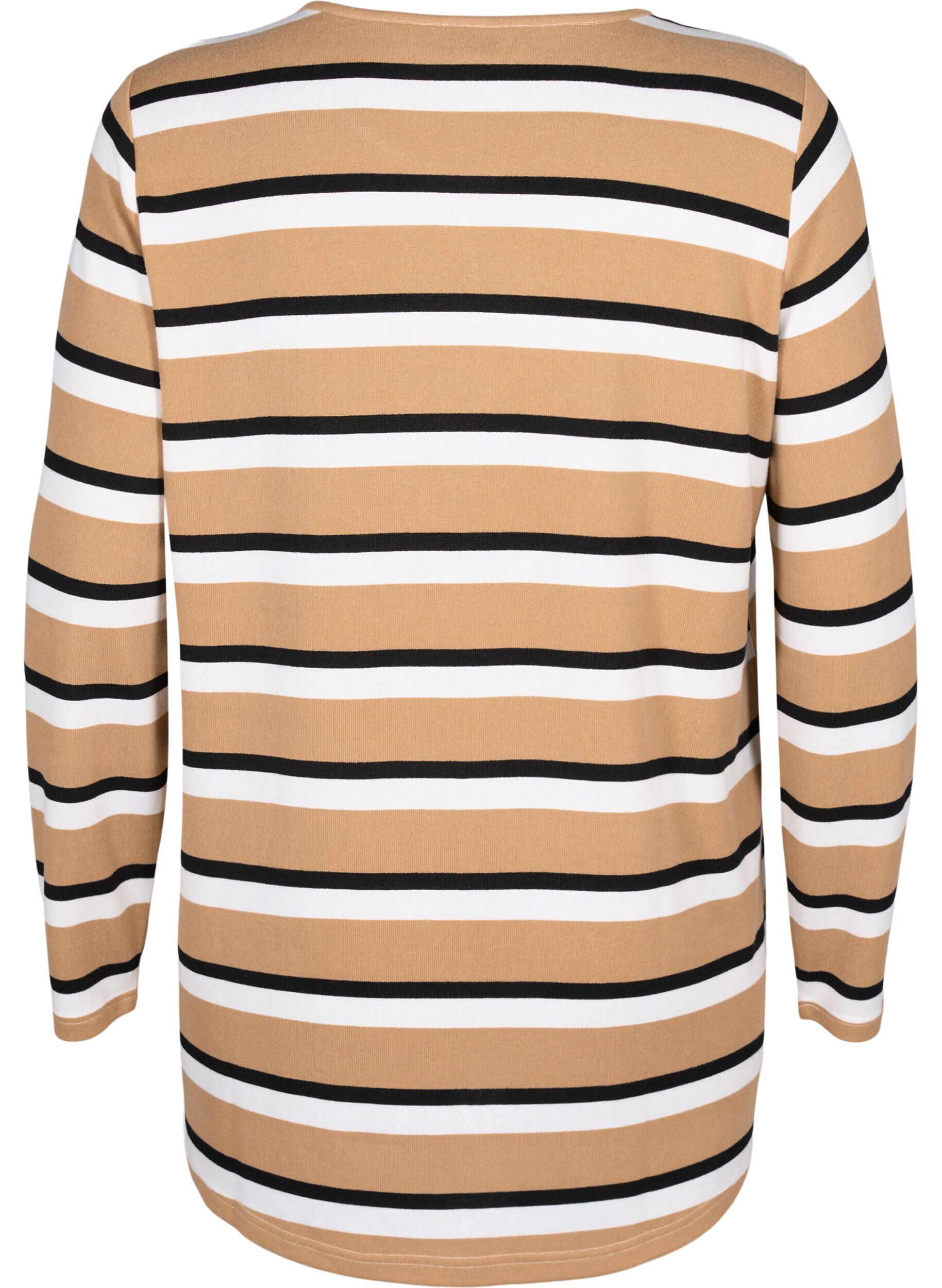 ZizziStripete bluse med lange ermer, Svart, Packshot image number 1