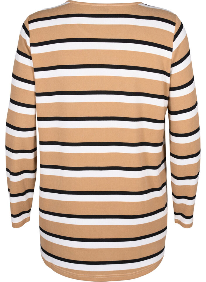 Stripete bluse med lange ermer, Svart, Packshot image number 1