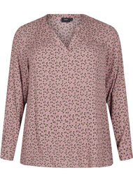 Langermet bluse med blomsterprint og V-hals, Fossil Small Fl. AOP