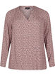 Langermet bluse med blomsterprint og V-hals, Brun, Packshot image number 0