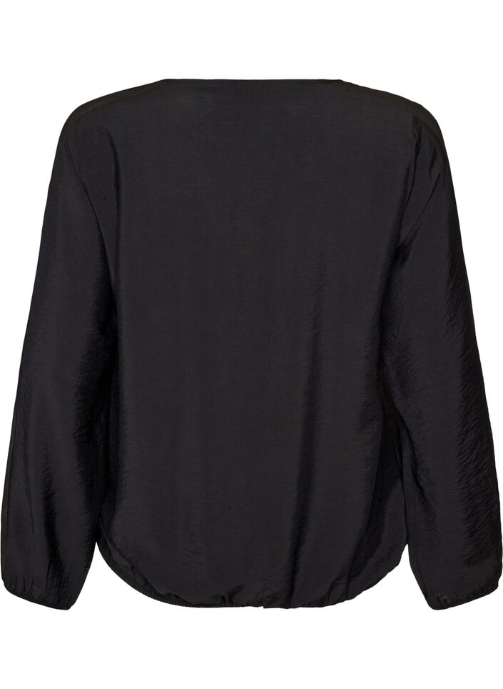 Bluse med ballongeffekt og chiffon-detaljer, Svart, Packshot image number 1