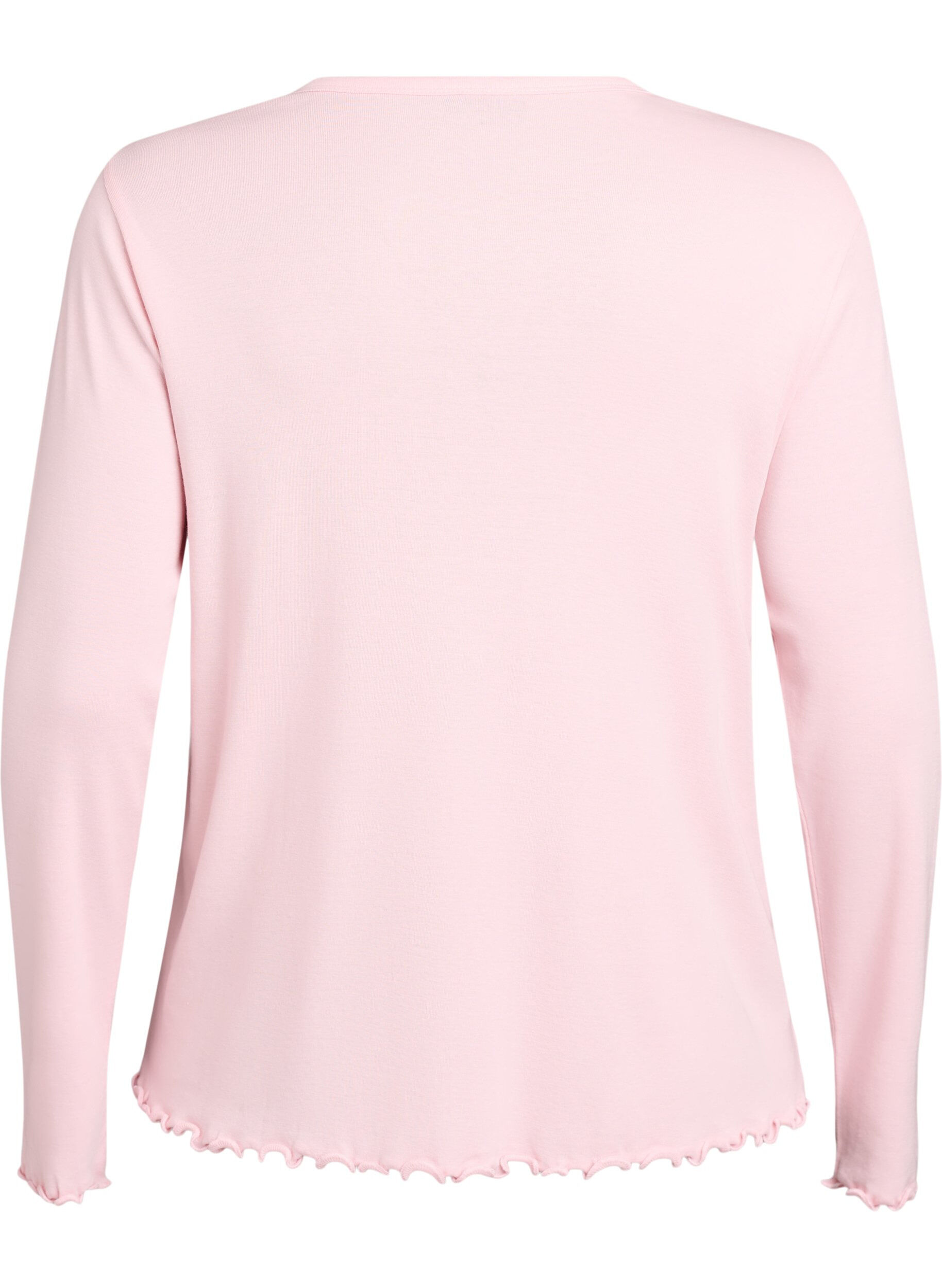 Zizzi Jerseybluse med knapper og b&oslash;lgede kanter, Rosa, Packshot image number 1