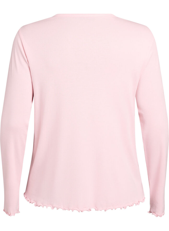 Jerseybluse med knapper og bølgede kanter, Rosa, Packshot image number 1