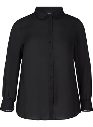 Langermet skjorte med feminine detaljer, Black, Packshot image number 0