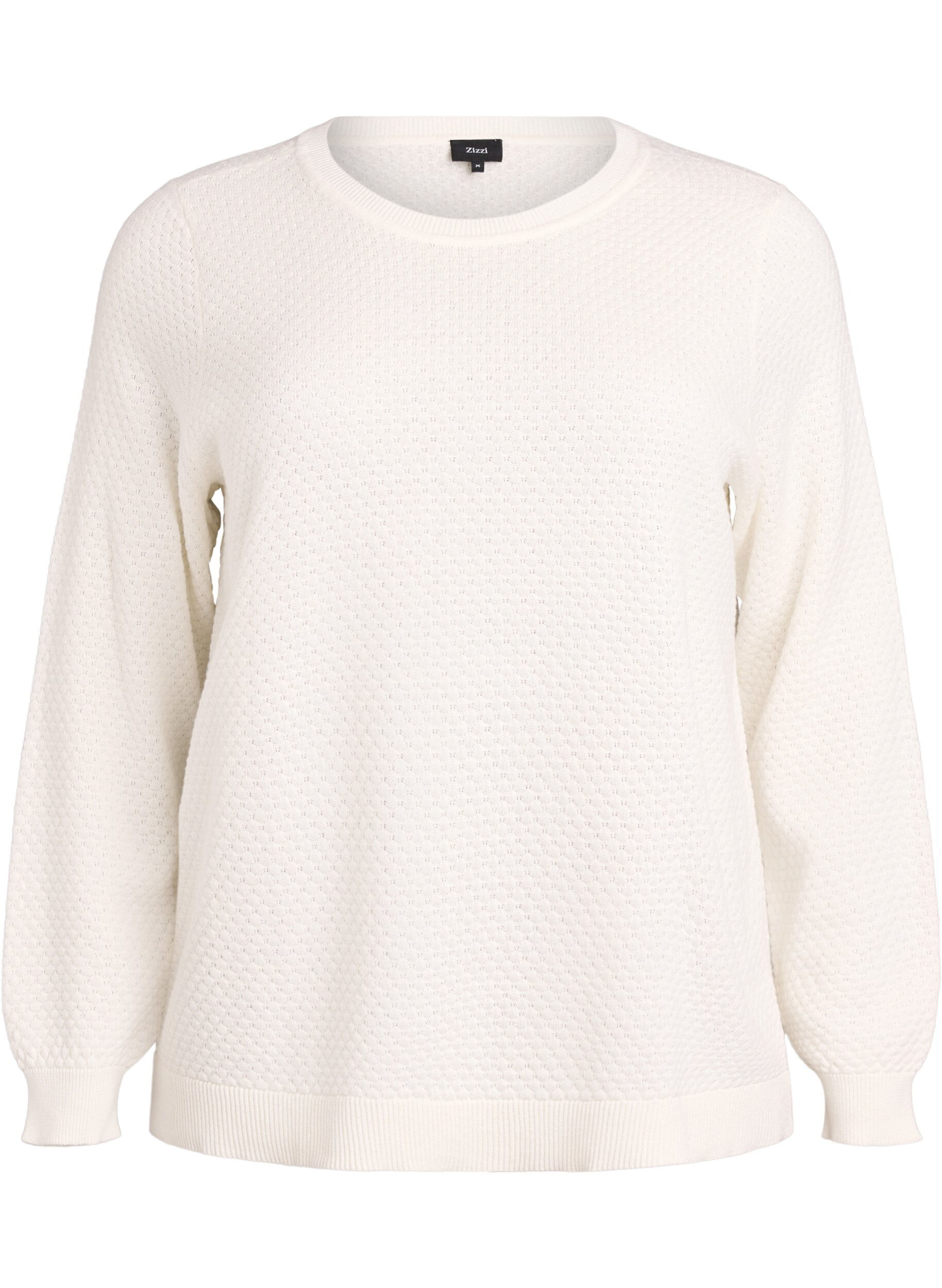 Strikkebluse i bomull med strukturm&oslash;nster