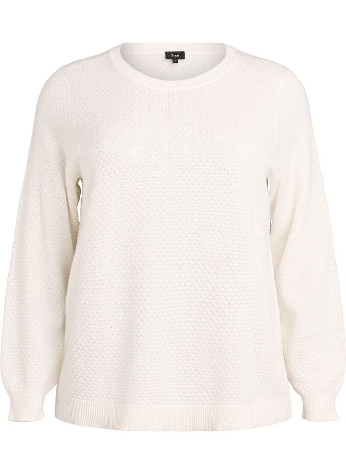 Strikkebluse i bomull med strukturmønster, Vanilje, Packshot image number 0
