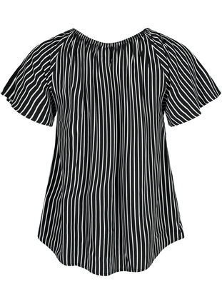Zizzi Stripete viskosebluse med korte ermer, Black/ White Stripe, Packshot image number 1