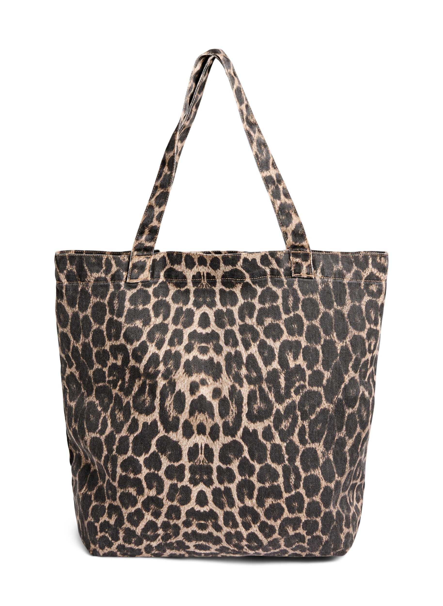 Denim shopper veske med leopardm&oslash;nster