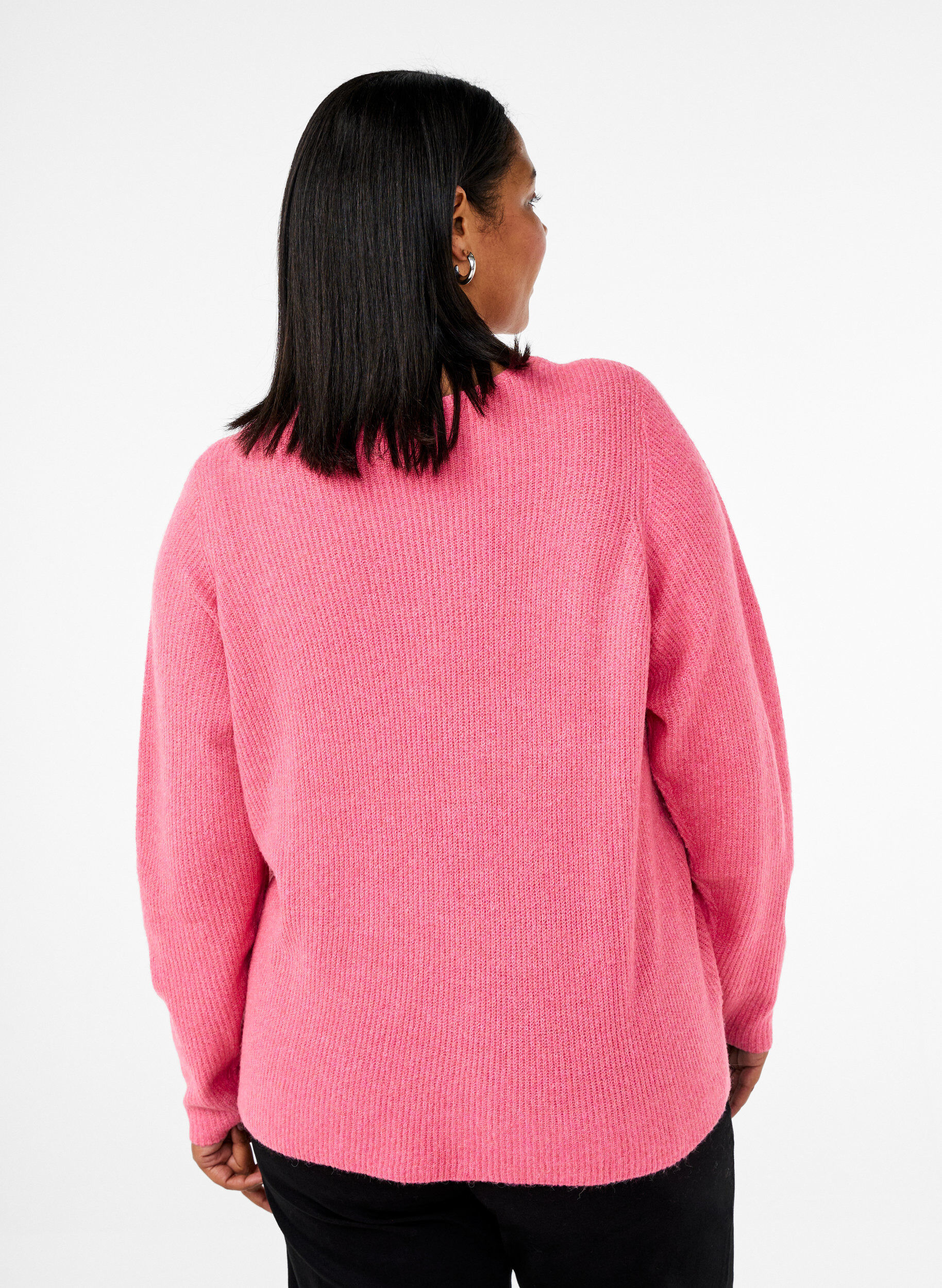 Zizzi Strikket bluse med v-hals og lange ermer, Bubblegum Wh. Mel., Model image number 1