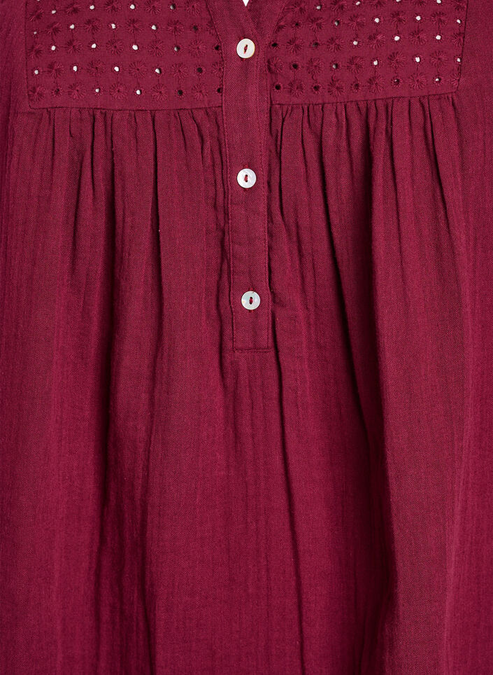 Bomulds muslin-tunika med broderie anglaise, M&oslash;rk Bordeaux, Packshot image number 2