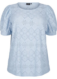 Kortermet bluse med blondemønster, Cashmere Blue