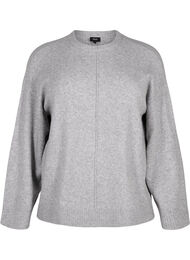 Strikket bluse med rund hals og midtsøm, Light Grey Melange