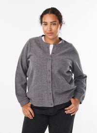 Jersey cardigan med rund hals og knapper, Grå Jersey cardigan med rund hals og knapper, Grå, Model