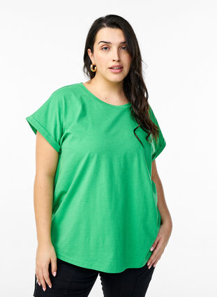 Zizzi Kortermet T-skjorte i bomullsblanding, Grønn, Model image number 0