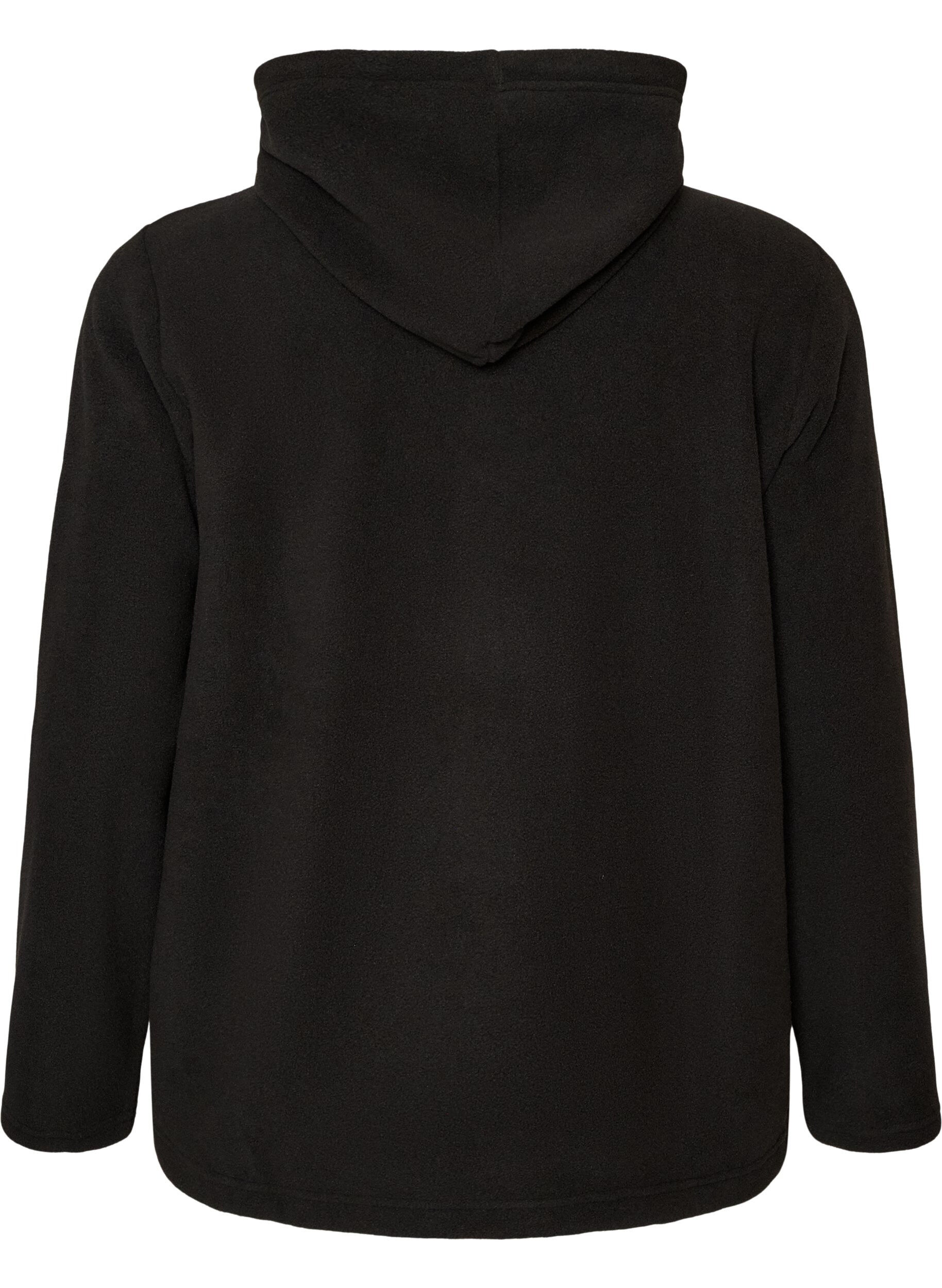 ZizziFleece hettegenser med h&oslash;y hals og brodert tekst, Svart, Packshot image number 1
