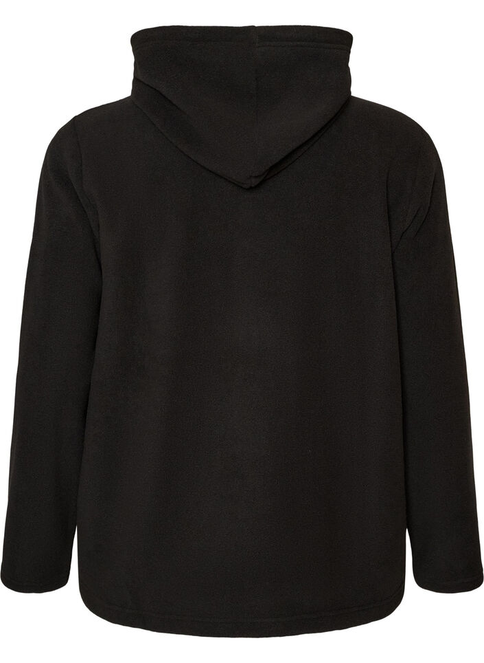 Fleece hettegenser med h&oslash;y hals og brodert tekst, Svart, Packshot image number 1
