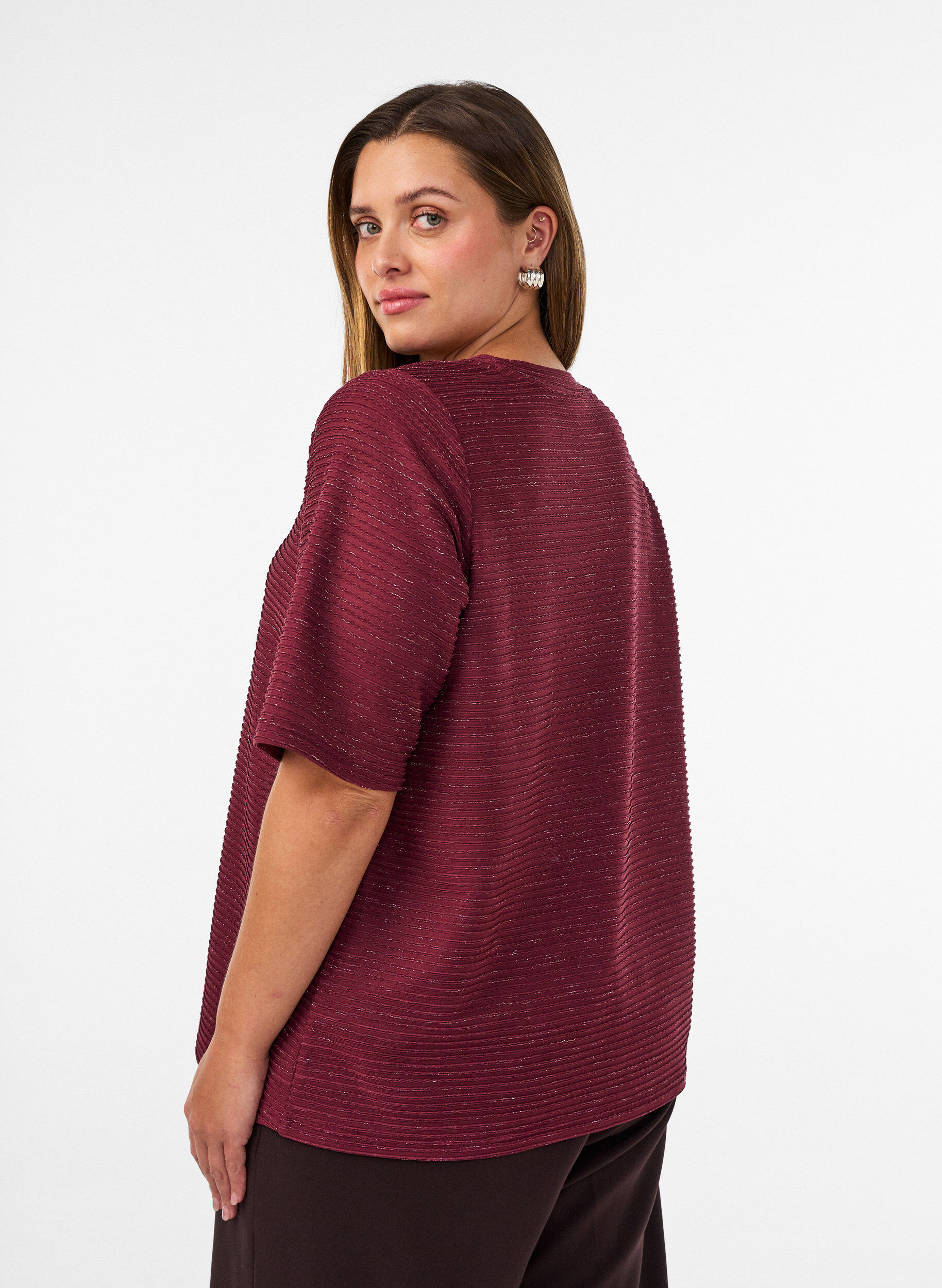 ZizziBluse med tekstur og glitter, R&oslash;d, Model image number 2