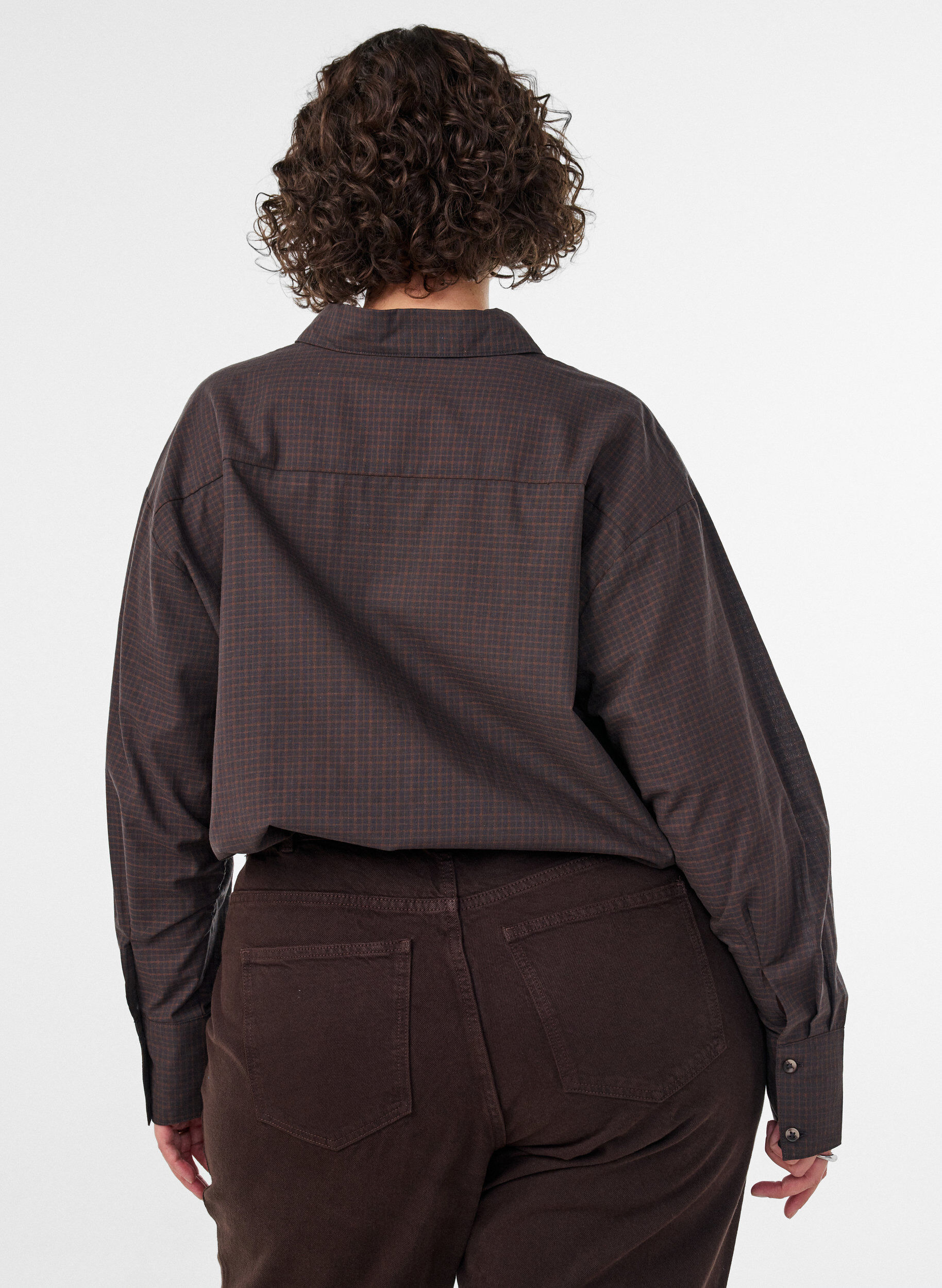 ZizziBomullsskjorte med rutem&oslash;nster, Brun, Model image number 2