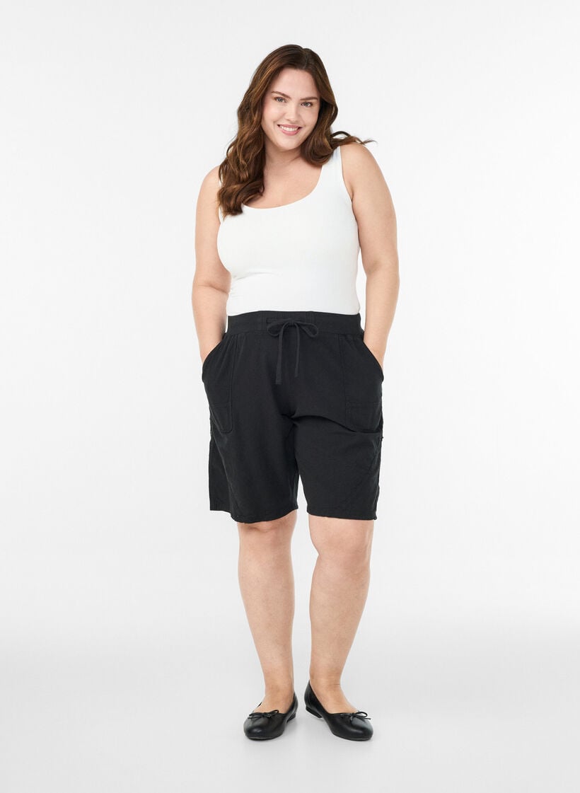 L&oslash;s shorts av bomull med lommer, Svart, Model image number 1