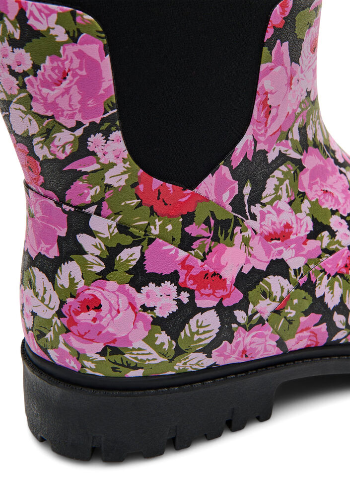 Wide fit - Korte gummistøvler med elastisk neoprene skaft, Flower AOP, Packshot image number 4