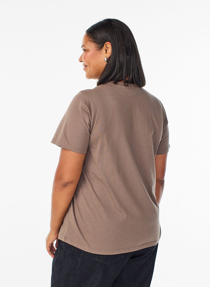 Basic T-skjorte i bomull med rund hals, Brun, Model image number 2