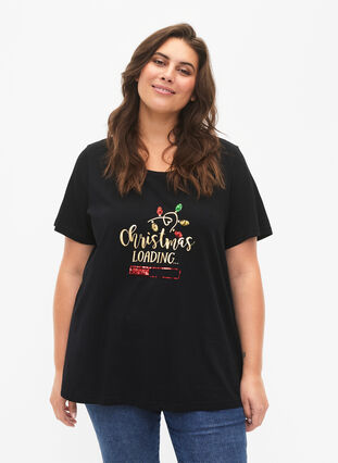 Jule t-skjorte med paljetter, Black W. Loading, Model image number 0