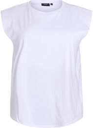 Ermeløs jerseybluse med skulderputer, White
