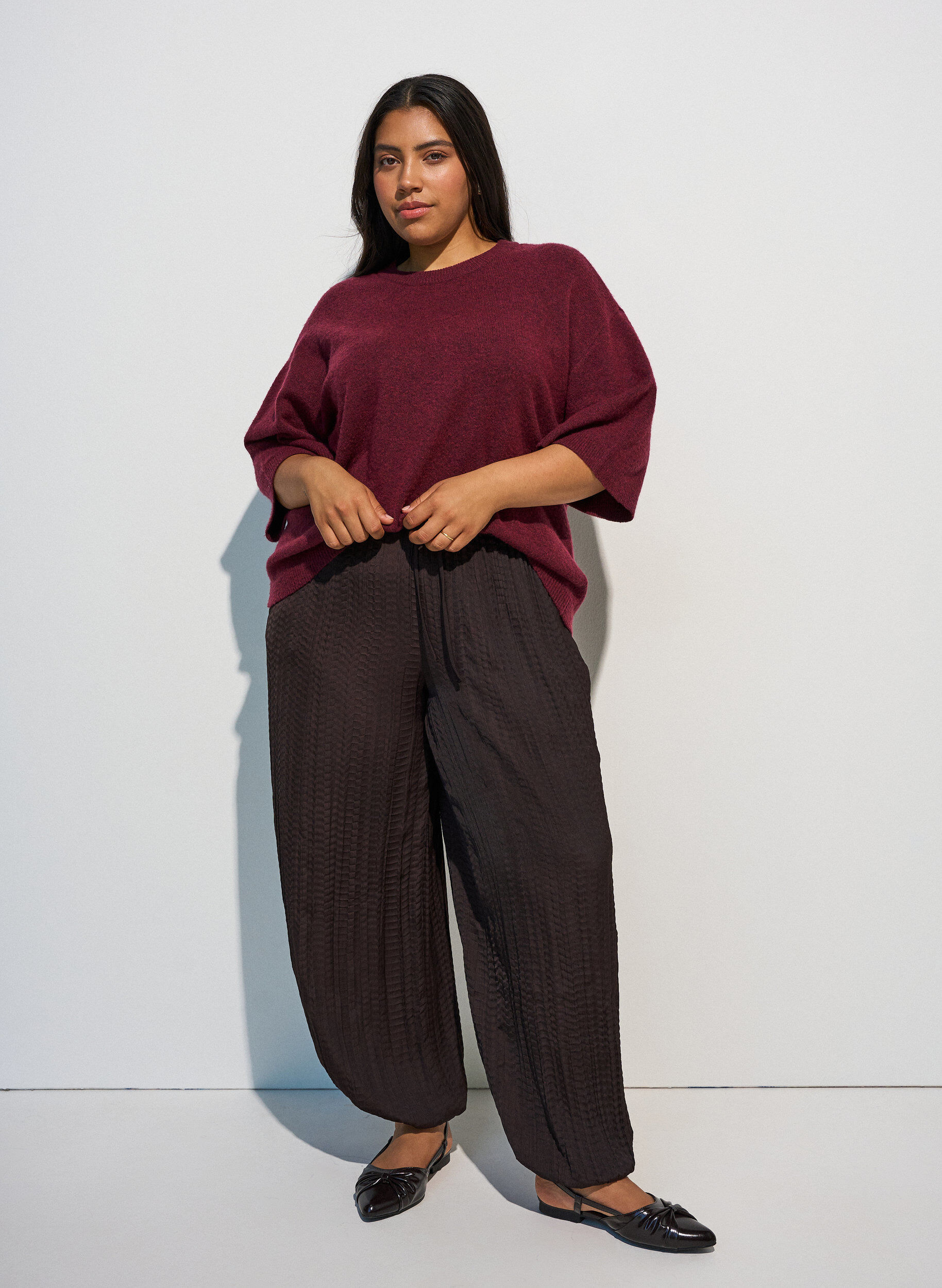 ZizziL&oslash;s strikket bluse med korte ermer, R&oslash;d, Model image number 1