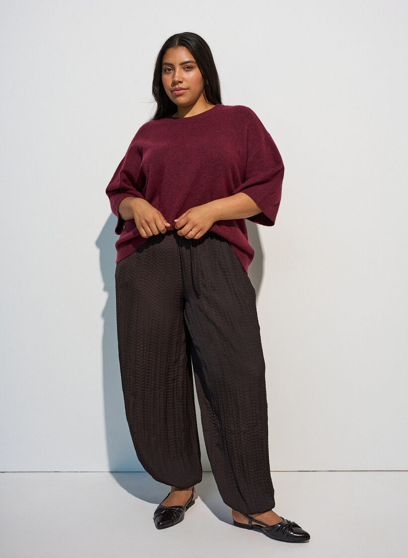 L&oslash;s strikket bluse med korte ermer, R&oslash;d, Model image number 1