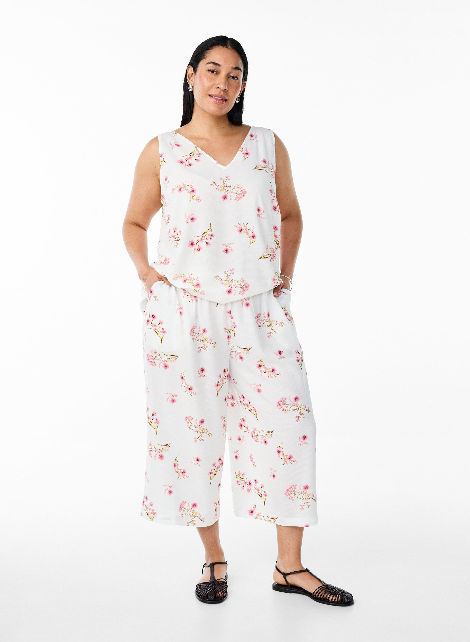 Culottebukser med m&oslash;nster, Hvit, Model