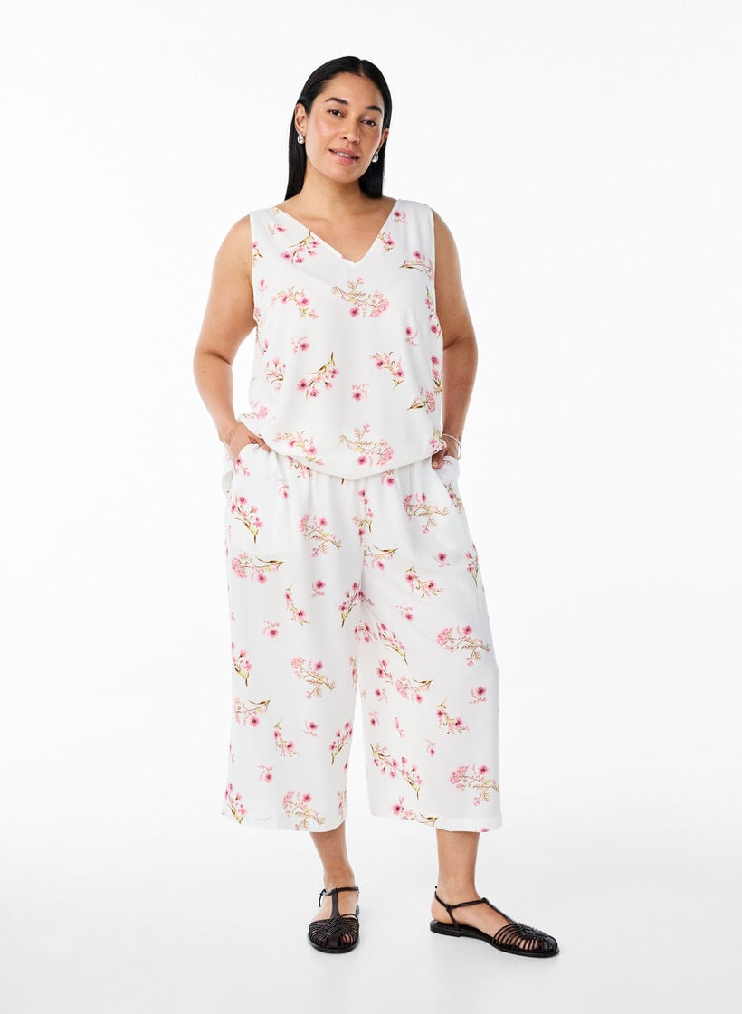 Culottebukser med m&oslash;nster, Hvit, Model image number 0