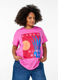 T-skjorte med grafisk sommermotiv, Rosa T-skjorte med grafisk sommermotiv, Rosa, Model