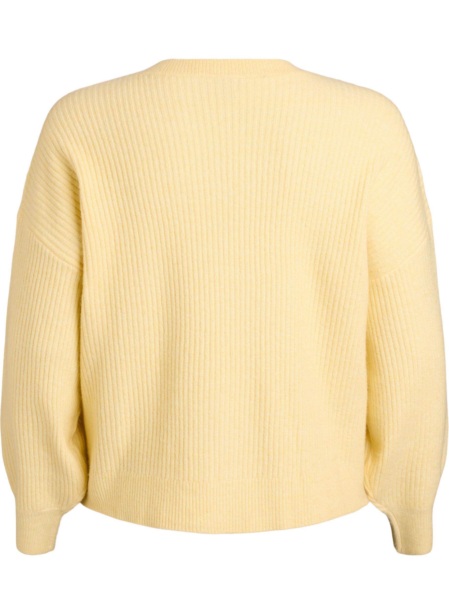 ZizziRibbestrikket cardigan med knapper, Gul, Packshot image number 1