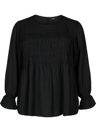 Langermet smockbluse, Black