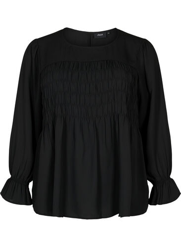 Langermet smockbluse, Black, Packshot image number 0