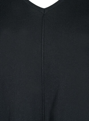 Ensfarget strikkekjole med V-hals, Black, Packshot image number 2