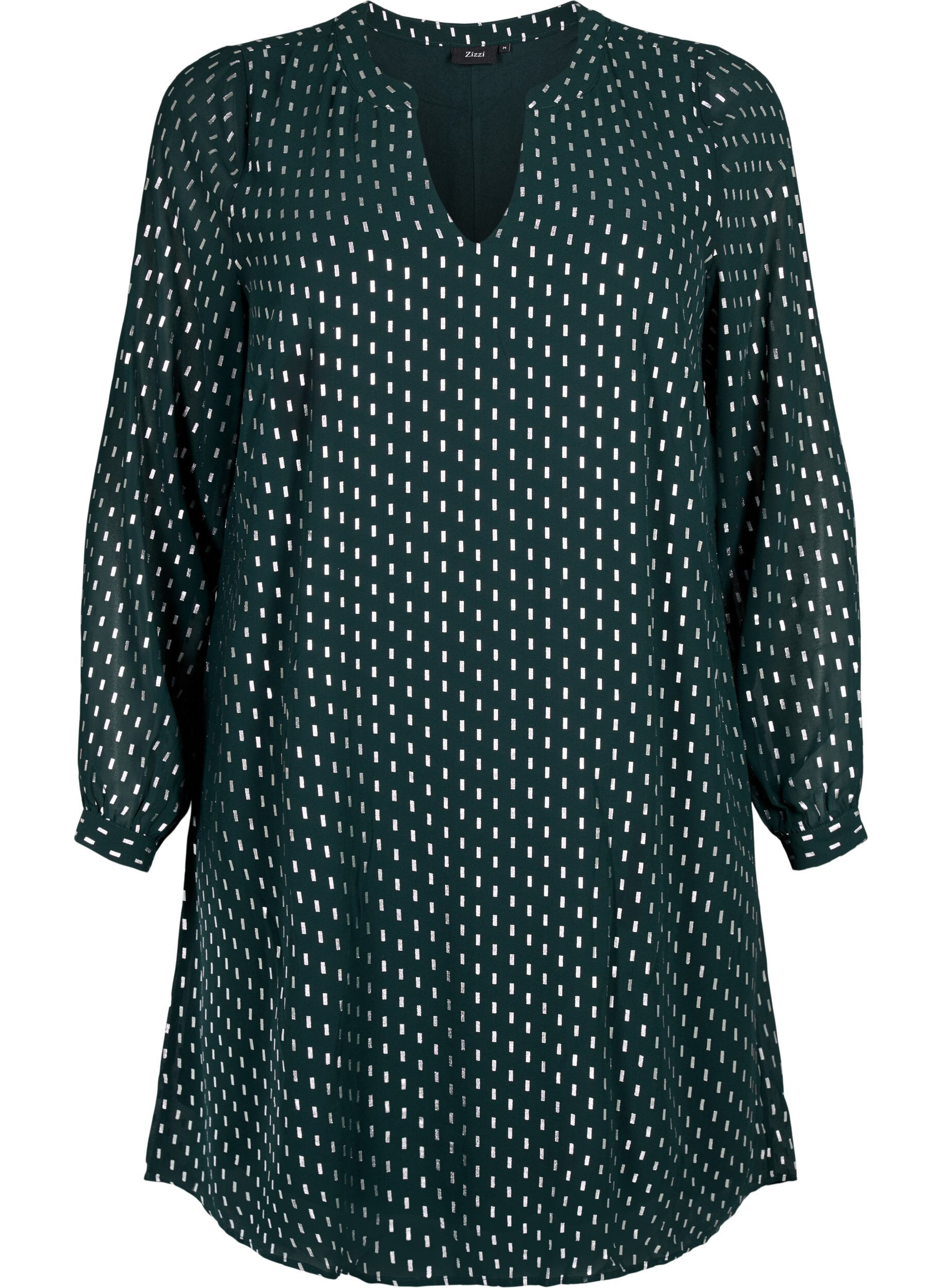 Zizzi Langermet kjole med folietrykk, Scarab w. Silver, Packshot image number 0