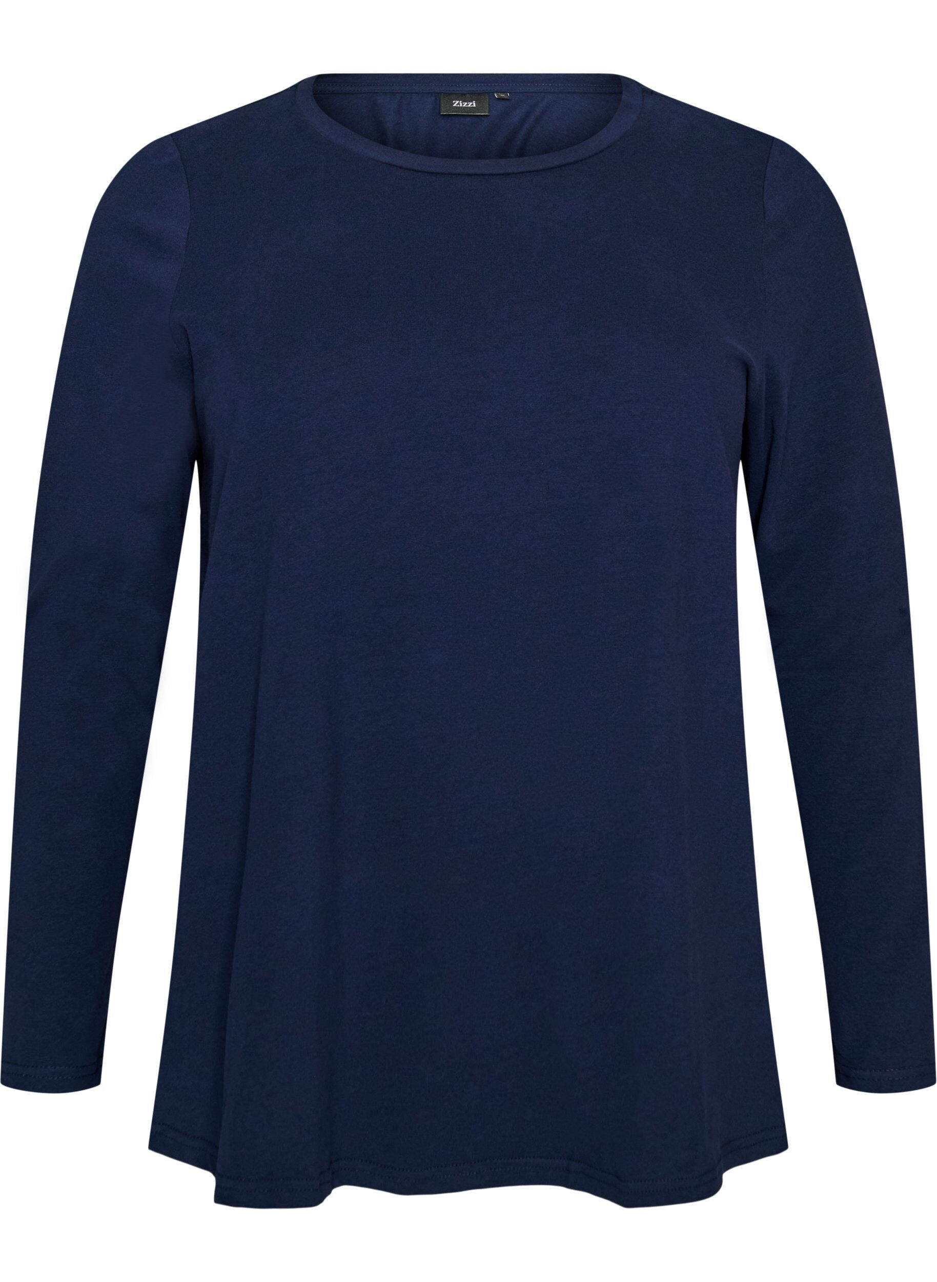 ZizziBasis jersey bluse med lange ermer, Bl&aring;, Packshot image number 0