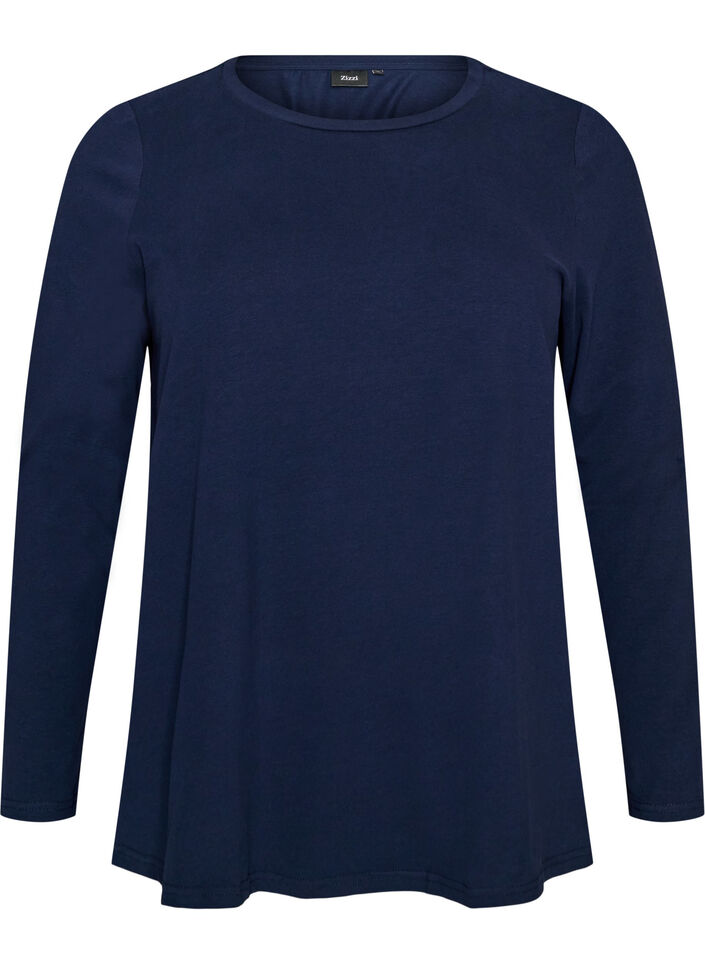 Basis jersey bluse med lange ermer, Bl&aring;, Packshot image number 0