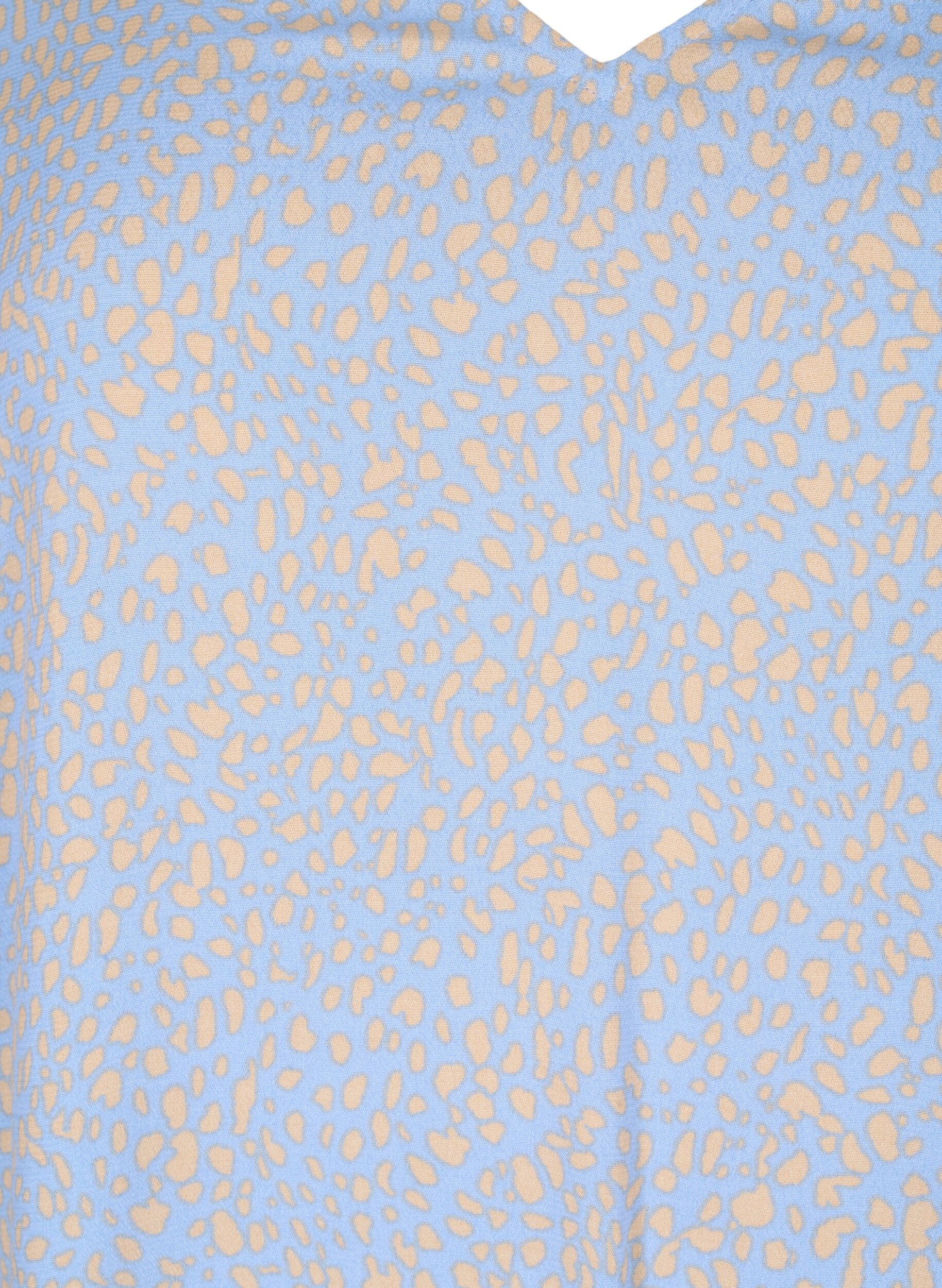Zizzi Bluse i viskose med V-hals og trykk, Bl&aring;, Packshot image number 2