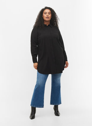 Lang skjorte i viskoseblanding, Black, Model image number 2