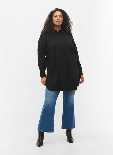 Lang skjorte i viskoseblanding, Black, Model image number 2