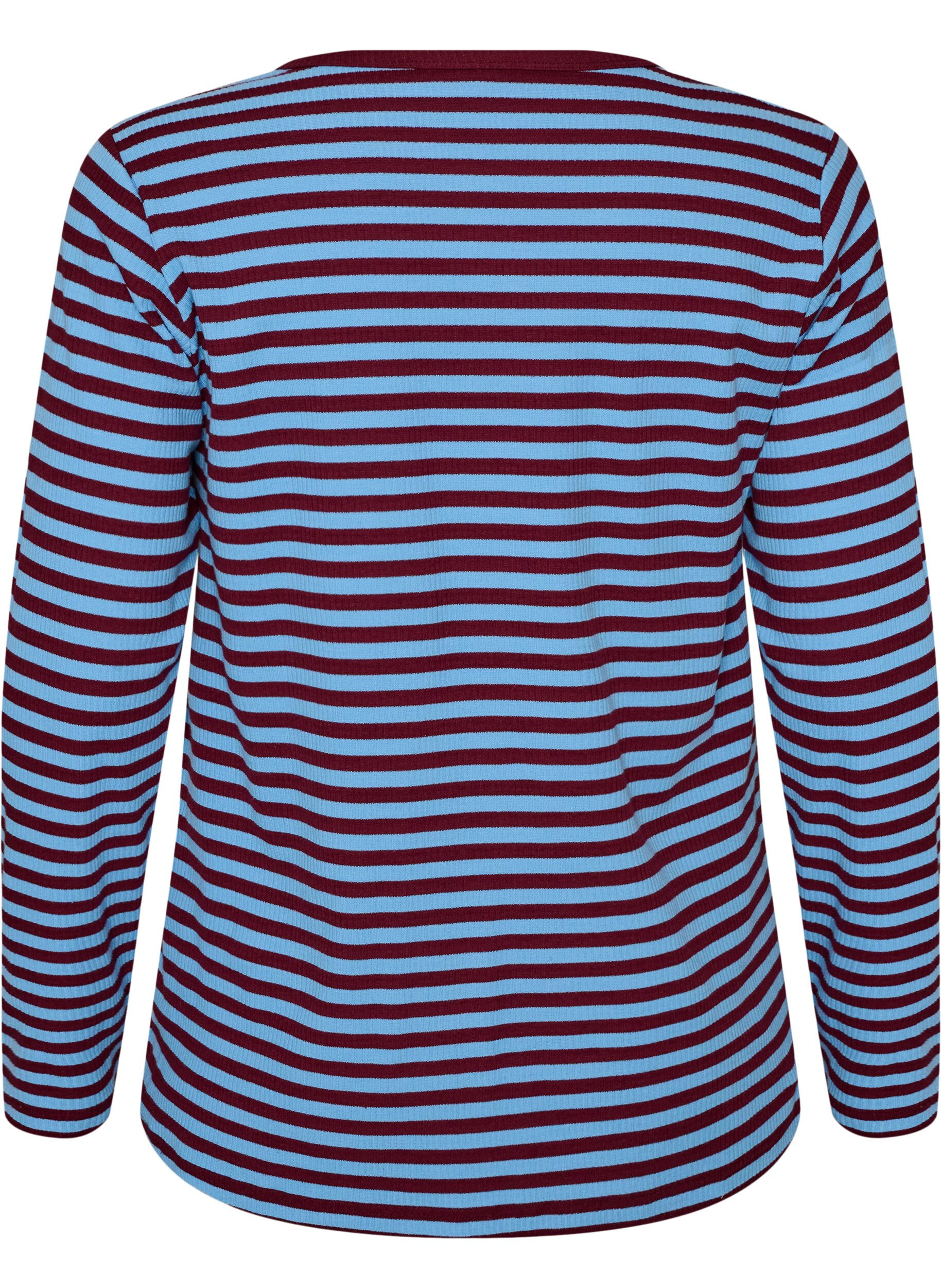 ZizziStripete bluse med lange ermer, Bl&aring;, Packshot image number 1