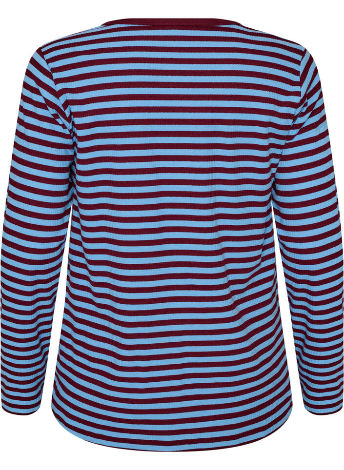 Stripete bluse med lange ermer, Bl&aring;, Packshot image number 1