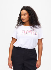 T-skjorte i bomull med teksttrykk, B. White w. Flower, Model